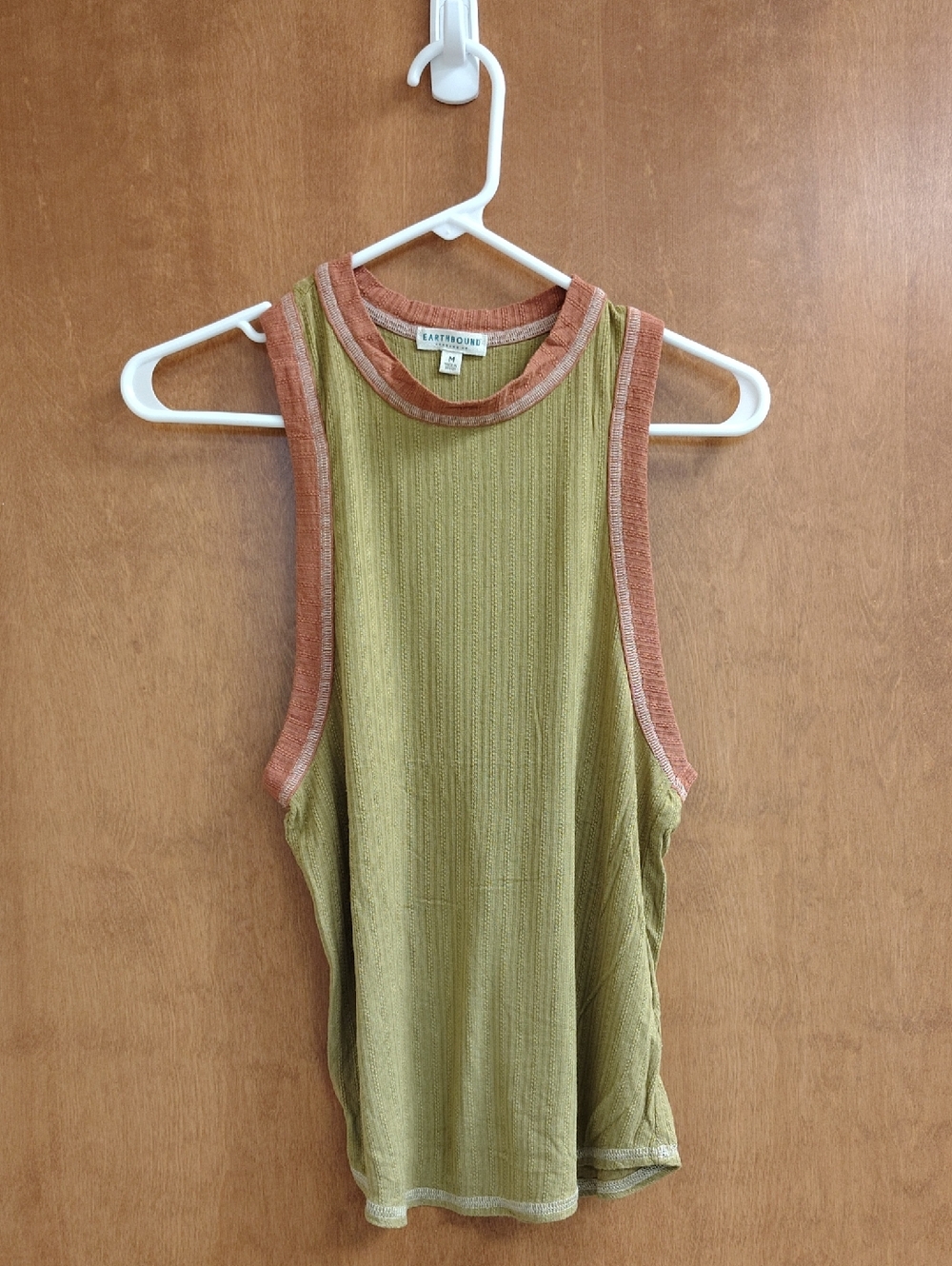 Earthbound Olive Green Ribbed Tank with Terracotta Contrasting Trim